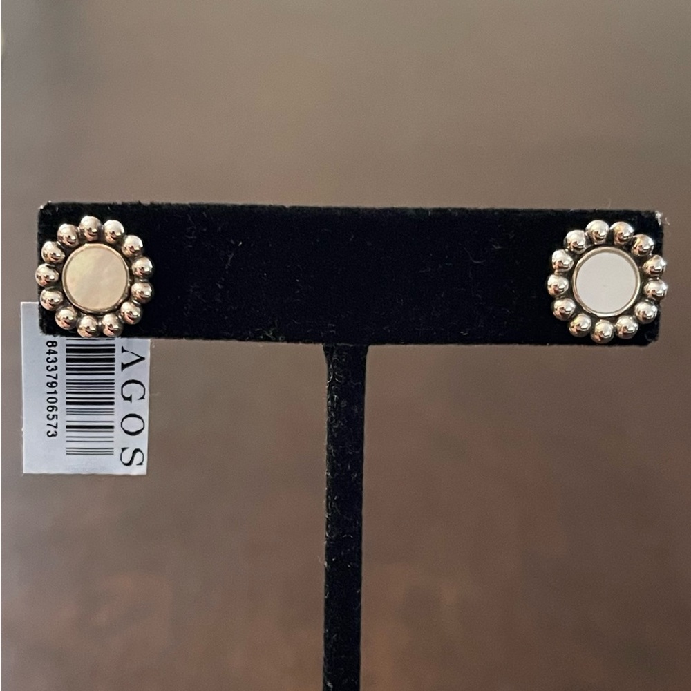Lagos Mother of Pearl Circle Stud SS Earrings NWT
